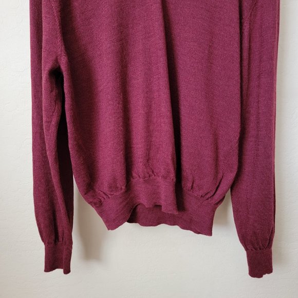 Club Room Solid Maroon V-Neck 100% Merino Wool Sweater - Picture 4 of 9